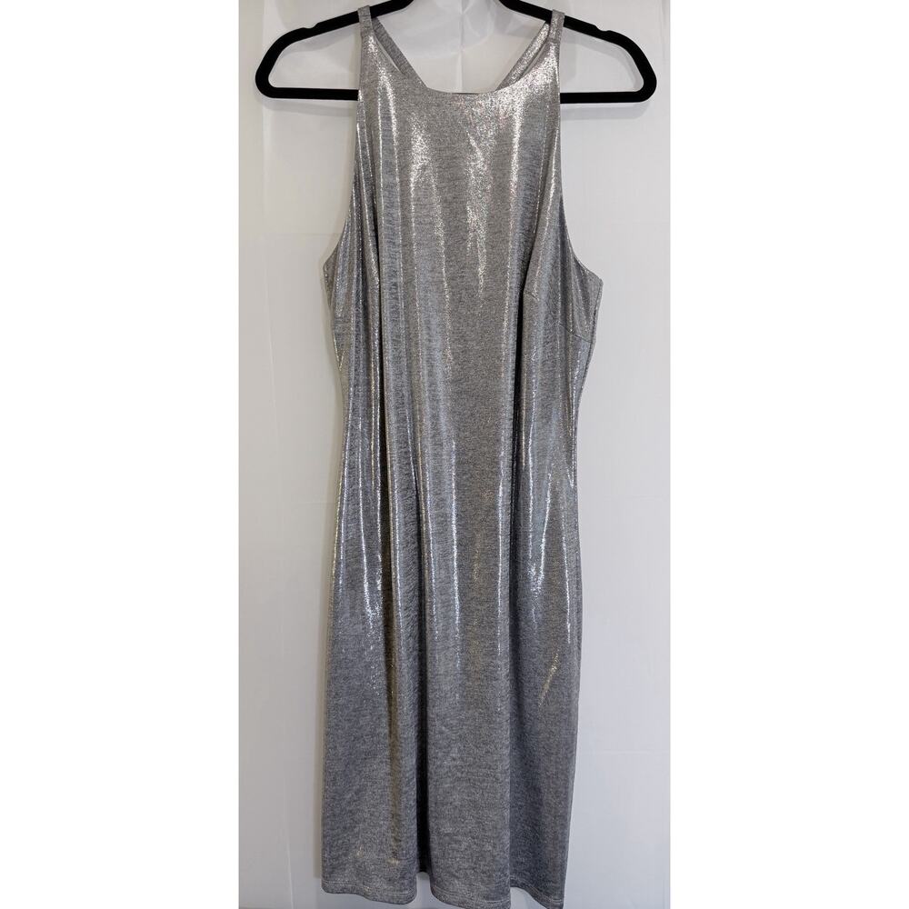White House Black Market Silver Metallic Halter Mini Dress